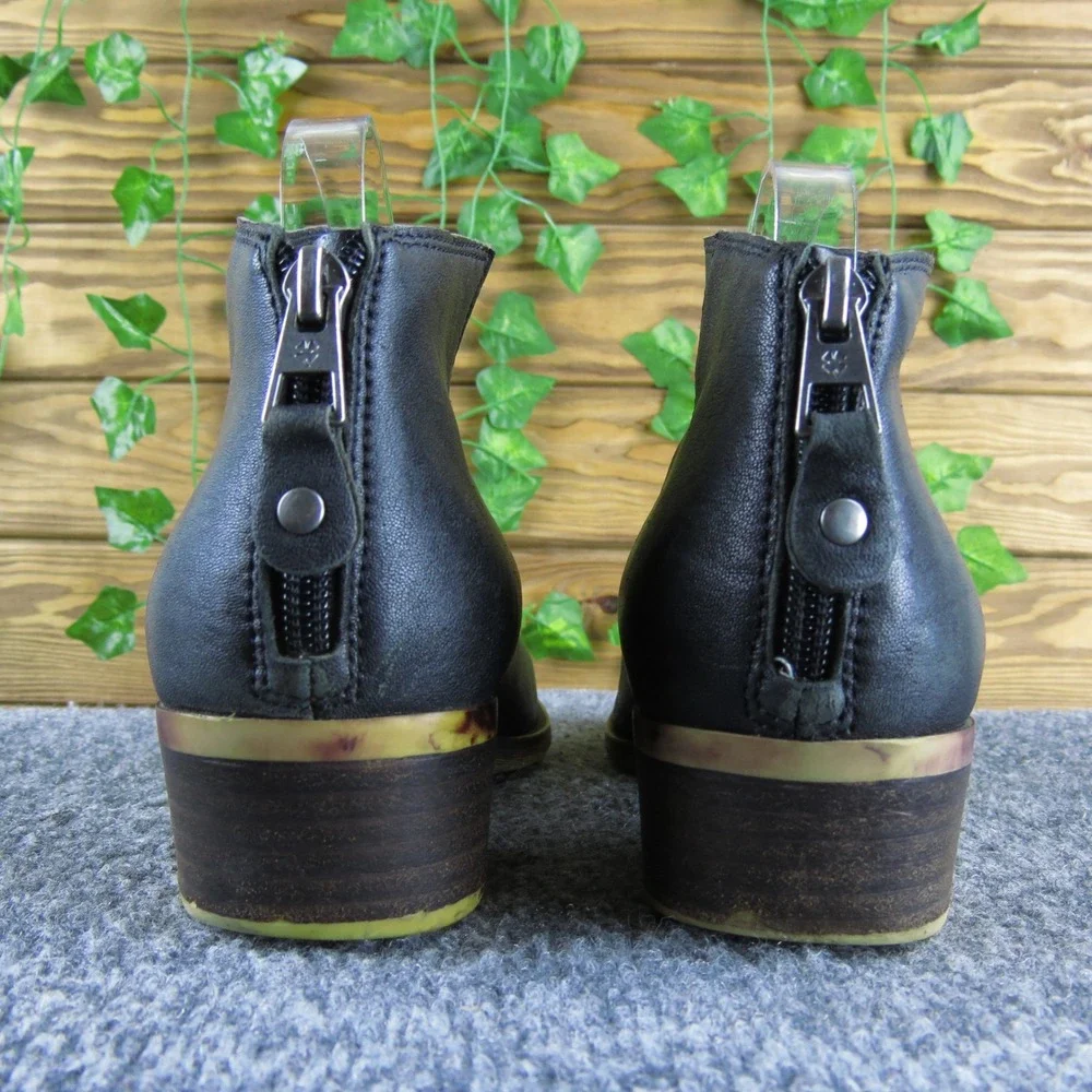 Lucky Brand Bremma Women's 9 Black Leather Ankle‎ Boots Block Heel Zip Casual